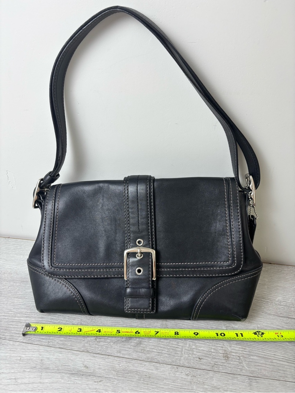 Coach Hampton Black Leather Buckle Flap Shoulder Bag Contrast Stitch Purse - Picture 12 of 14